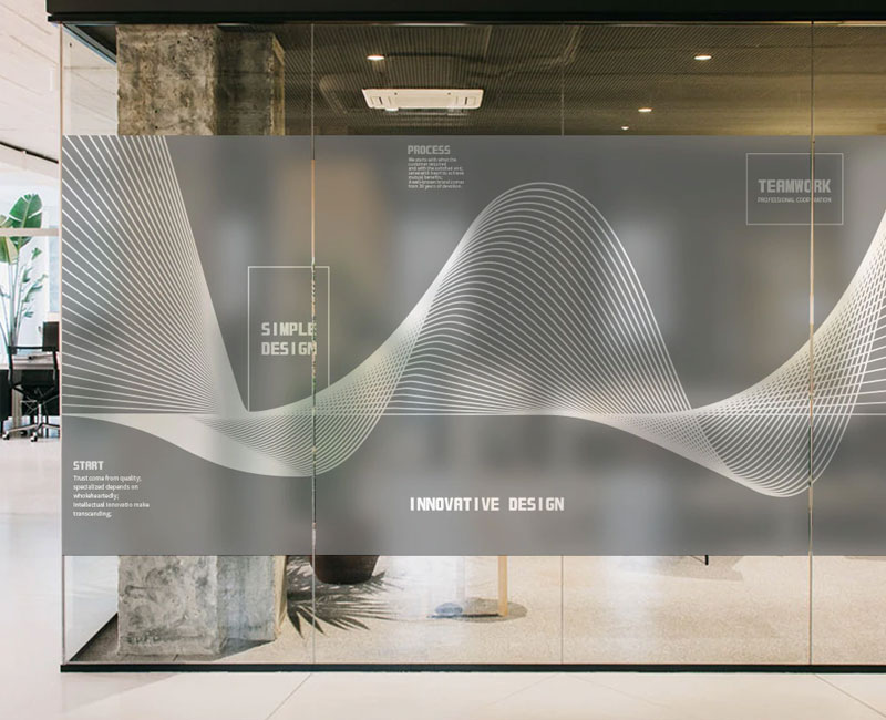 glass sticker design for office abu dhabi by Aquaholic Creatives